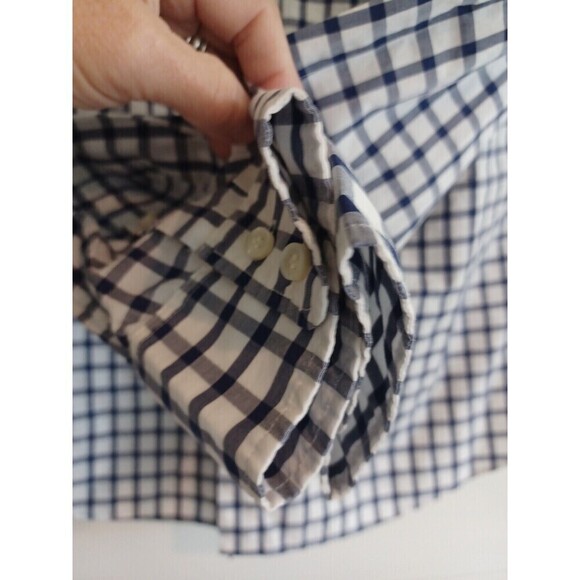 J. Crew x Thomas Mason navy gingham shirt womens 2 classic preppy buttonup flaw - Picture 5 of 9
